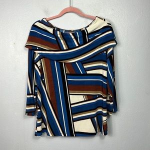 Chico’s Travelers Color Block Shawl Collar Blouse Top Medium Size 8